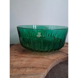 Arcoroc France Emerald Green Glass Serving Bowl Diamond Point Starburst Vintage
